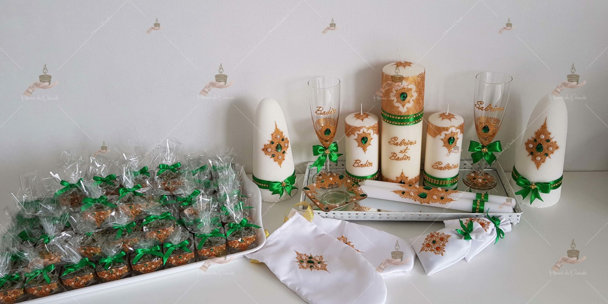 coffret mariés, mariée, bougie, henna, henné, fiançailles, hlel, mariage, paris, 78, île-de-france, idf, kit, plateau, candels, wedding, day, gants, coton, cérémonie, panier, coussin, urne, personnalisation, personnalisé