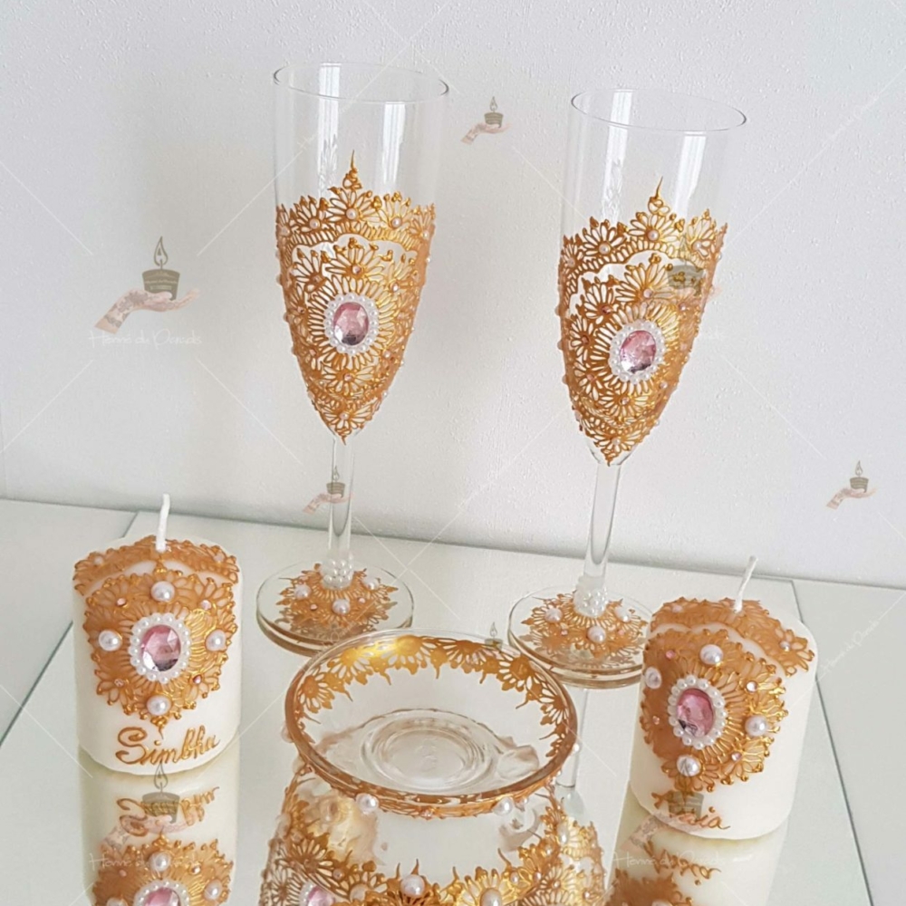 coffret mariés, mariée, bougie, henna, henné, fiançailles, hlel, mariage, paris, 78, île-de-france, idf, kit, plateau, candels, wedding, day, gants, coton, cérémonie, panier, coussin, urne, personnalisation, personnalisé