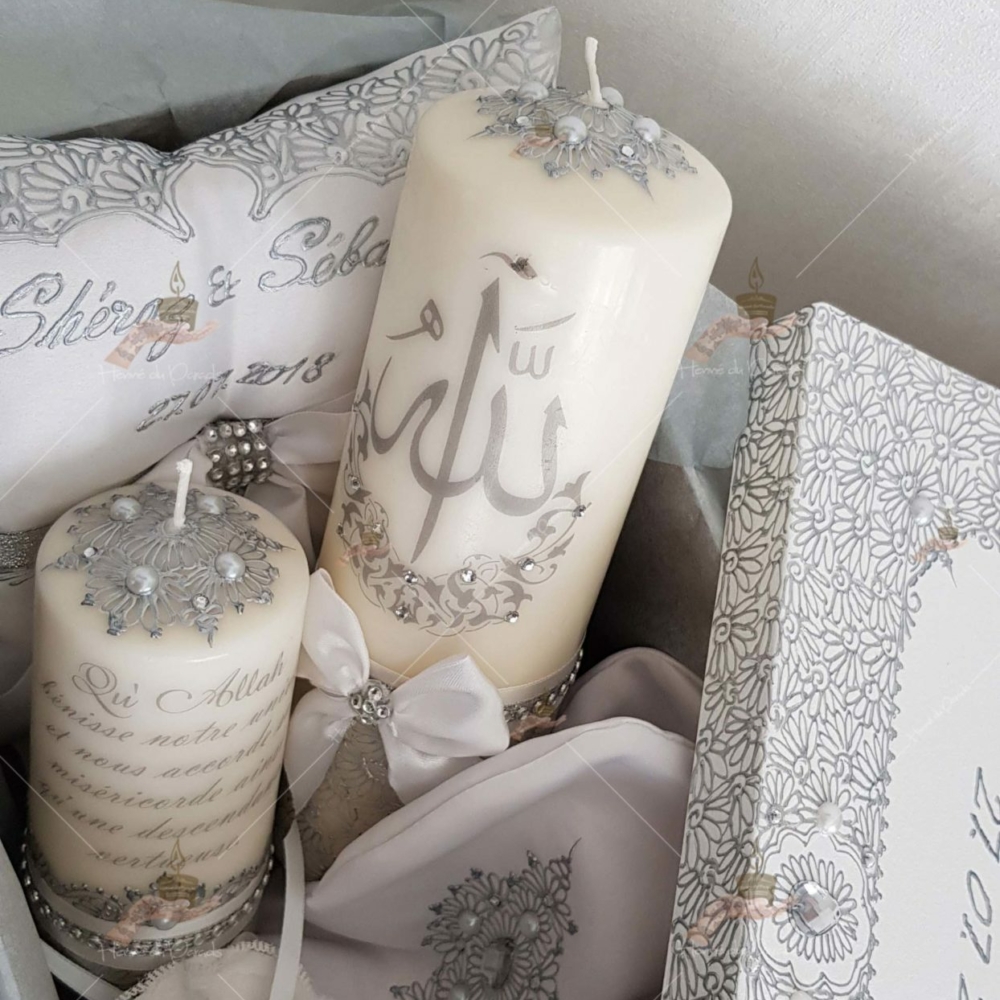 coffret mariés, mariée, bougie, henna, henné, fiançailles, hlel, mariage, paris, 78, île-de-france, idf, kit, plateau, candels, wedding, day, gants, coton, cérémonie, panier, coussin, urne, personnalisation, personnalisé