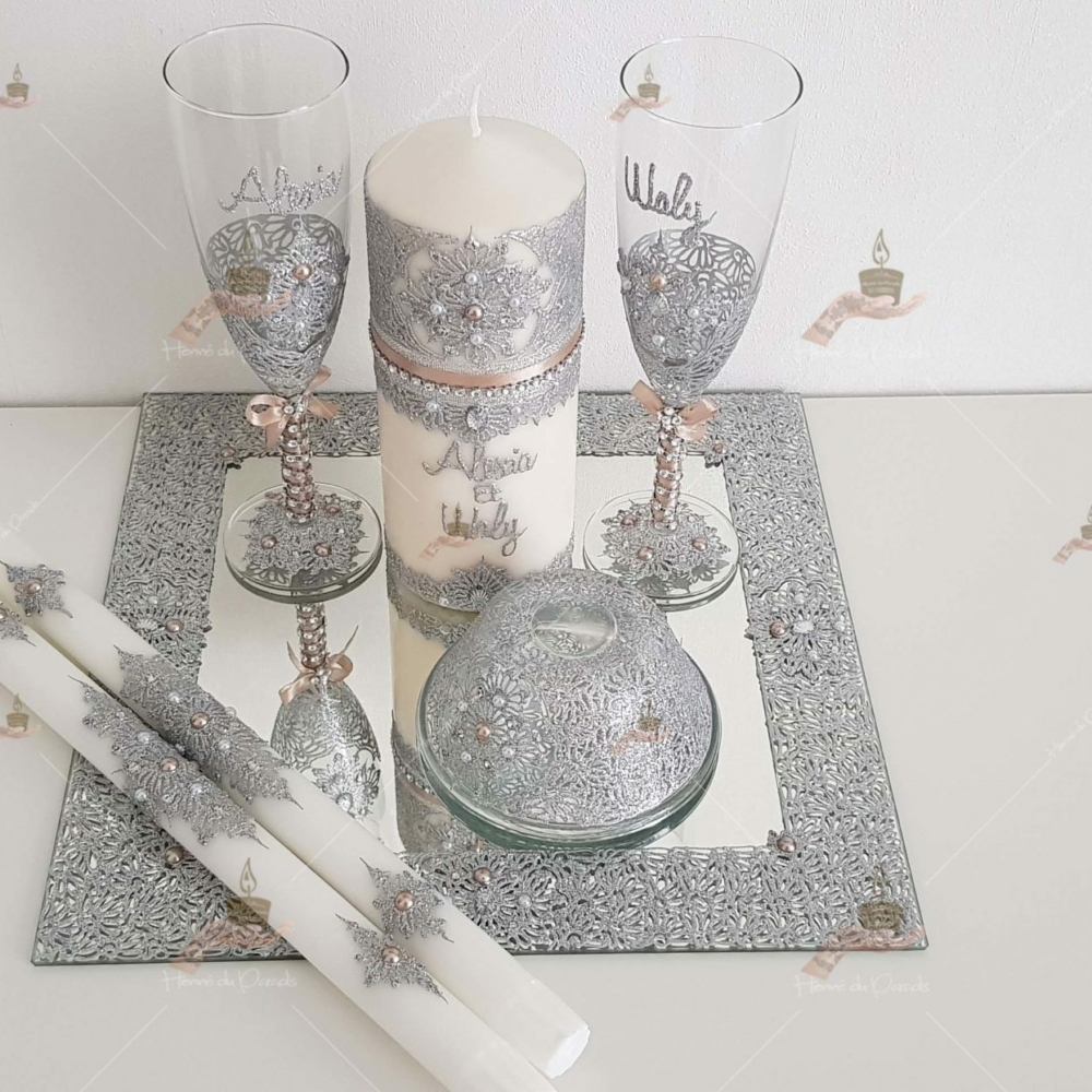 coffret mariés, mariée, bougie, henna, henné, fiançailles, hlel, mariage, paris, 78, île-de-france, idf, kit, plateau, candels, wedding, day, gants, coton, cérémonie, panier, coussin, urne, personnalisation, personnalisé