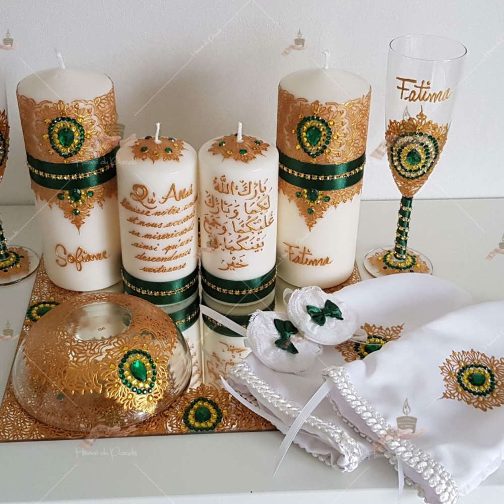 coffret mariés, mariée, bougie, henna, henné, fiançailles, hlel, mariage, paris, 78, île-de-france, idf, kit, plateau, candels, wedding, day, gants, coton, cérémonie, panier, coussin, urne, personnalisation, personnalisé