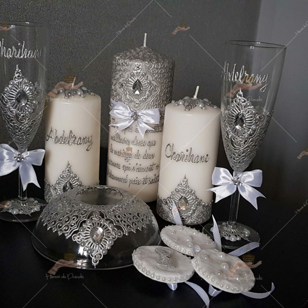 coffret mariés, mariée, bougie, henna, henné, fiançailles, hlel, mariage, paris, 78, île-de-france, idf, kit, plateau, candels, wedding, day, gants, coton, cérémonie, panier, coussin, urne, personnalisation, personnalisé