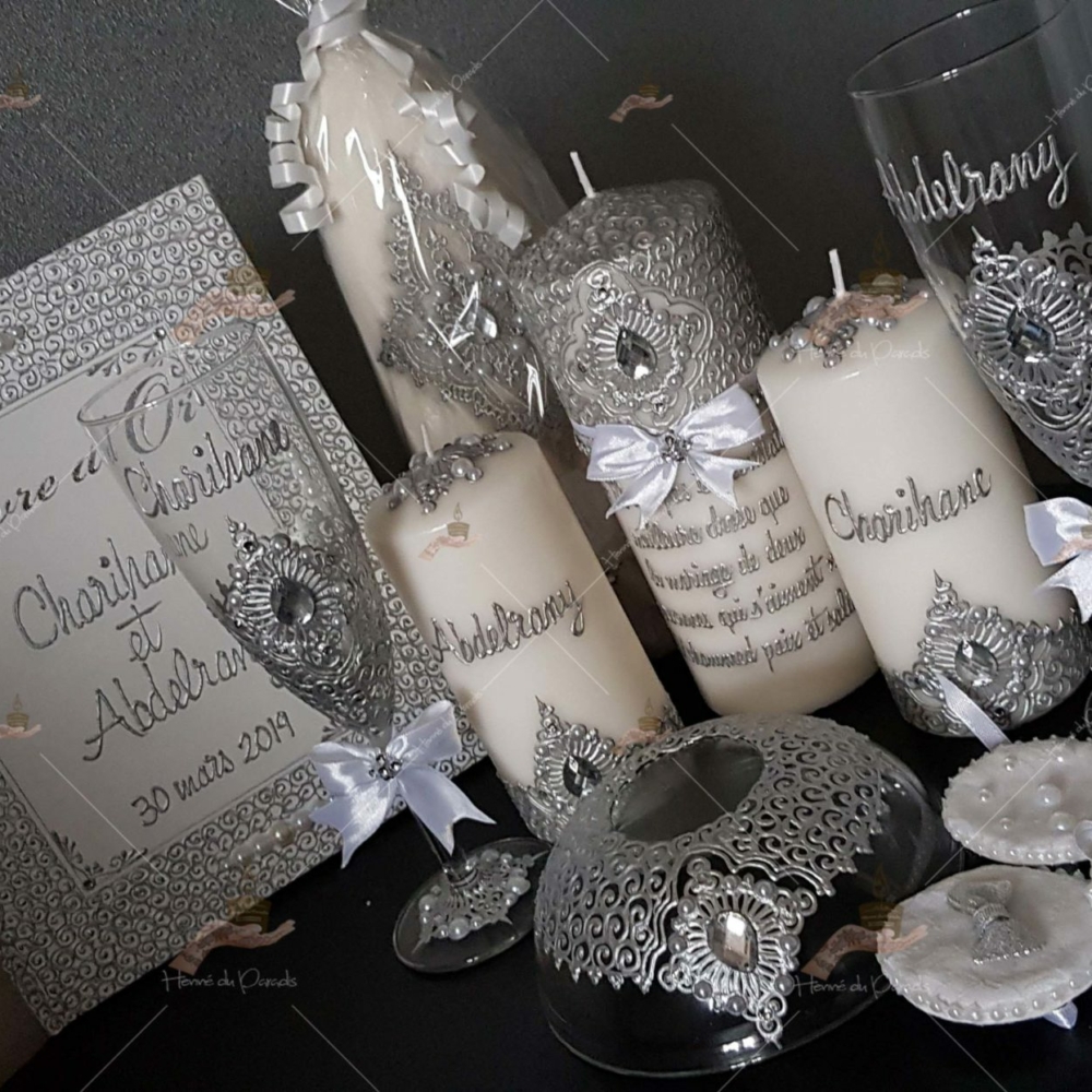 coffret mariés, mariée, bougie, henna, henné, fiançailles, hlel, mariage, paris, 78, île-de-france, idf, kit, plateau, candels, wedding, day, gants, coton, cérémonie, panier, coussin, urne, personnalisation, personnalisé