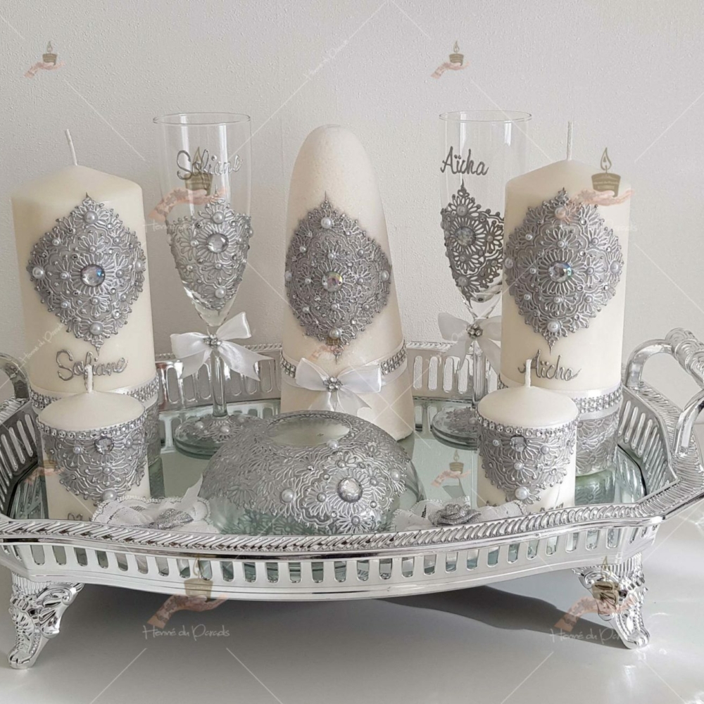 coffret mariés, mariée, bougie, henna, henné, fiançailles, hlel, mariage, paris, 78, île-de-france, idf, kit, plateau, candels, wedding, day, gants, coton, cérémonie, panier, coussin, urne, personnalisation, personnalisé