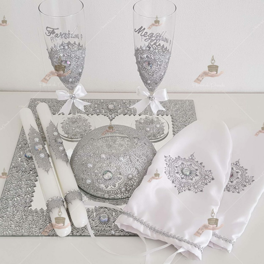 kit coffret pas cher décoration bougie cierge personnalisée prénom déco coussin alliance urne pelle couteau ile-de-France coton pack personnalisation prix panier complet plateau fête envoie france