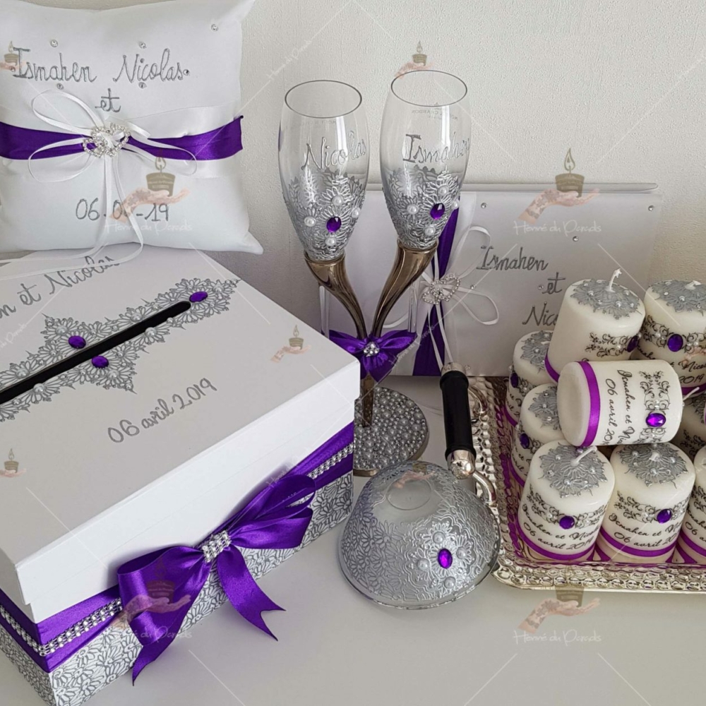 kit coffret pas cher décoration bougie cierge personnalisée prénom déco coussin alliance urne pelle couteau ile-de-France coton pack personnalisation prix panier complet plateau fête envoie france