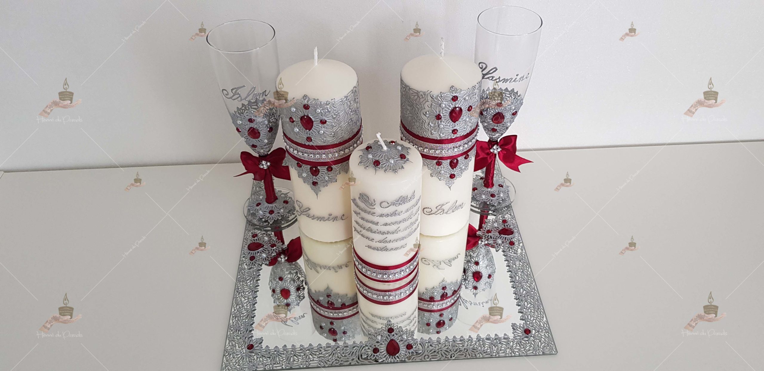 coffret mariés, mariée, bougie, henna, henné, fiançailles, hlel, mariage, paris, 78, île-de-france, idf, kit, plateau, candels, wedding, day, gants, coton, cérémonie, panier, coussin, urne, personnalisation, personnalisé