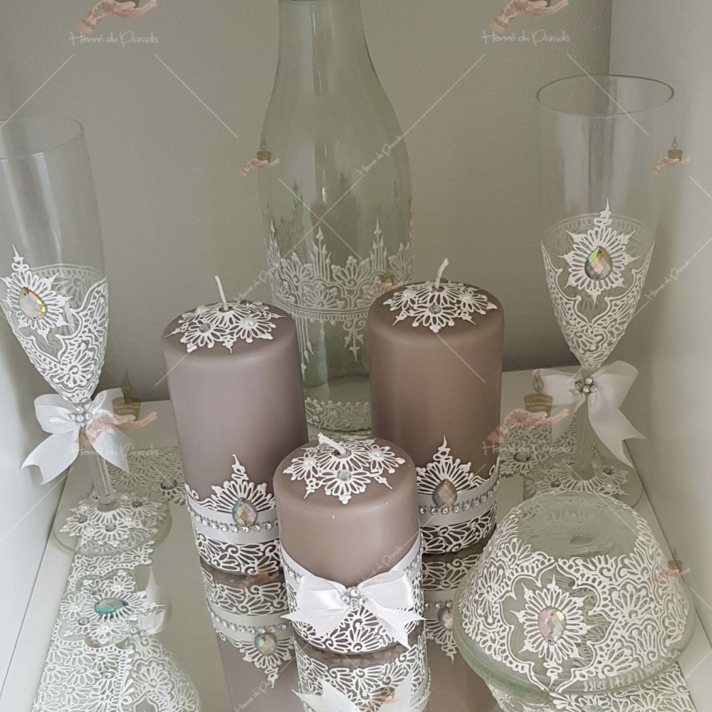 coffret mariés, mariée, bougie, henna, henné, fiançailles, hlel, mariage, paris, 78, île-de-france, idf, kit, plateau, candels, wedding, day, gants, coton, cérémonie, panier, coussin, urne, personnalisation, personnalisé