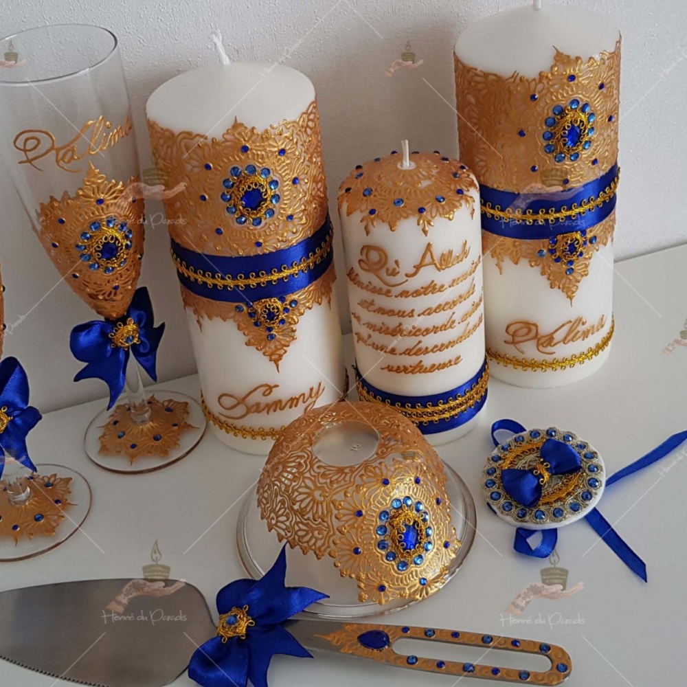 kit coffret pas cher décoration bougie cierge personnalisée prénom déco coussin alliance urne pelle couteau ile-de-France coton pack personnalisation prix panier complet plateau fête envoie france