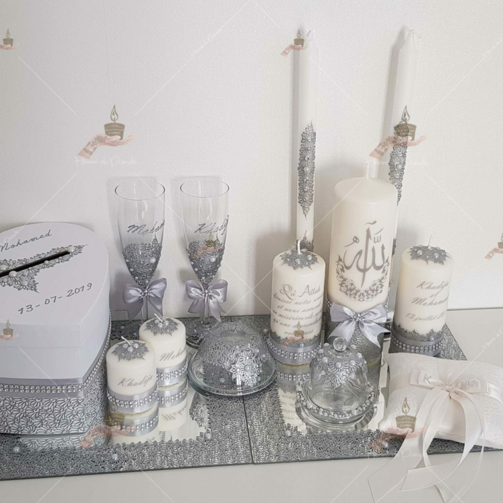 coffret mariés, mariée, bougie, henna, henné, fiançailles, hlel, mariage, paris, 78, île-de-france, idf, kit, plateau, candels, wedding, day, gants, coton, cérémonie, panier, coussin, urne, personnalisation, personnalisé