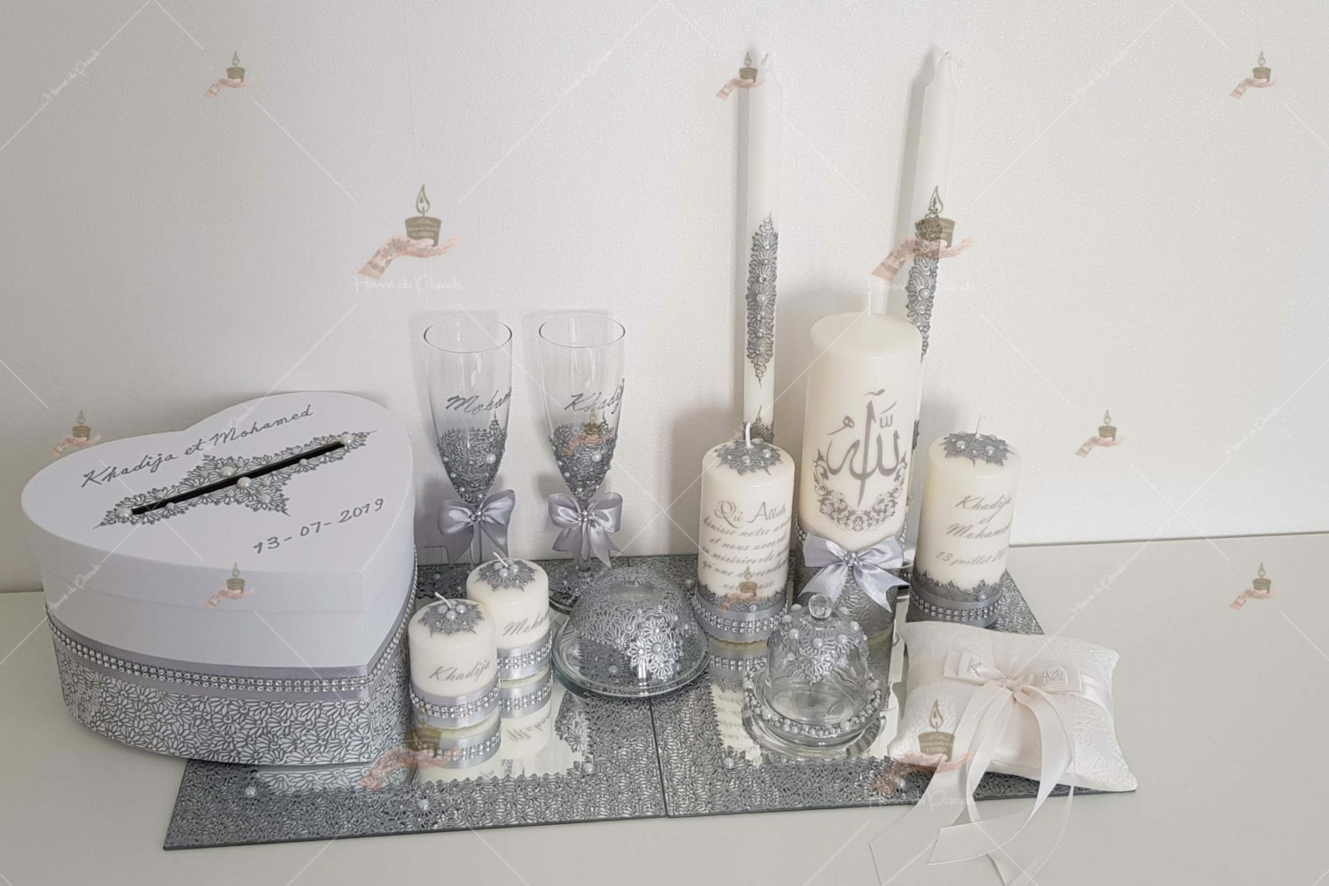 coffret mariés, mariée, bougie, henna, henné, fiançailles, hlel, mariage, paris, 78, île-de-france, idf, kit, plateau, candels, wedding, day, gants, coton, cérémonie, panier, coussin, urne, personnalisation, personnalisé