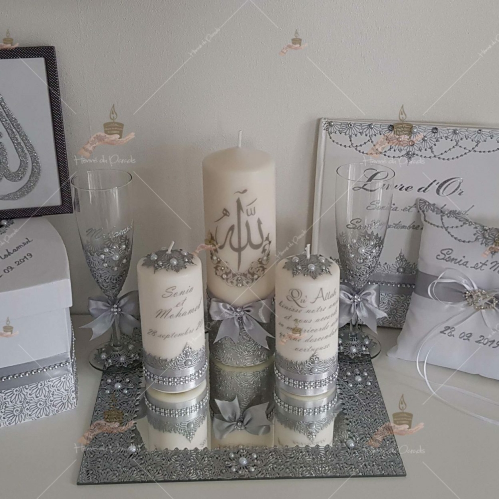 coffret mariés, mariée, bougie, henna, henné, fiançailles, hlel, mariage, paris, 78, île-de-france, idf, kit, plateau, candels, wedding, day, gants, coton, cérémonie, panier, coussin, urne, personnalisation, personnalisé