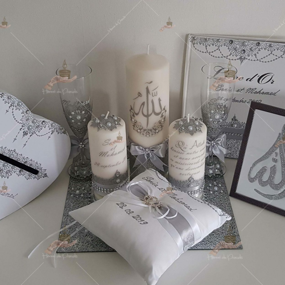 coffret mariés, mariée, bougie, henna, henné, fiançailles, hlel, mariage, paris, 78, île-de-france, idf, kit, plateau, candels, wedding, day, gants, coton, cérémonie, panier, coussin, urne, personnalisation, personnalisé
