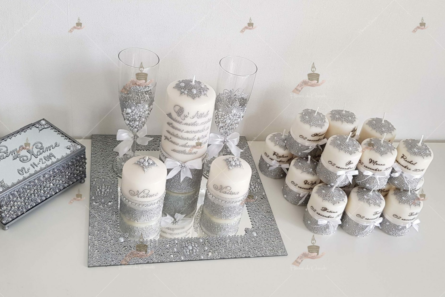 coffret mariés, mariée, bougie, henna, henné, fiançailles, hlel, mariage, paris, 78, île-de-france, idf, kit, plateau, candels, wedding, day, gants, coton, cérémonie, panier, coussin, urne, personnalisation, personnalisé