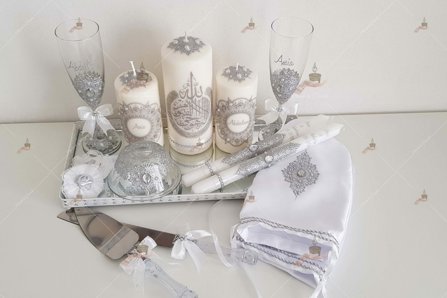 coffret mariés, mariée, bougie, henna, henné, fiançailles, hlel, mariage, paris, 78, île-de-france, idf, kit, plateau, candels, wedding, day, gants, coton, cérémonie, panier, coussin, urne, personnalisation, personnalisé