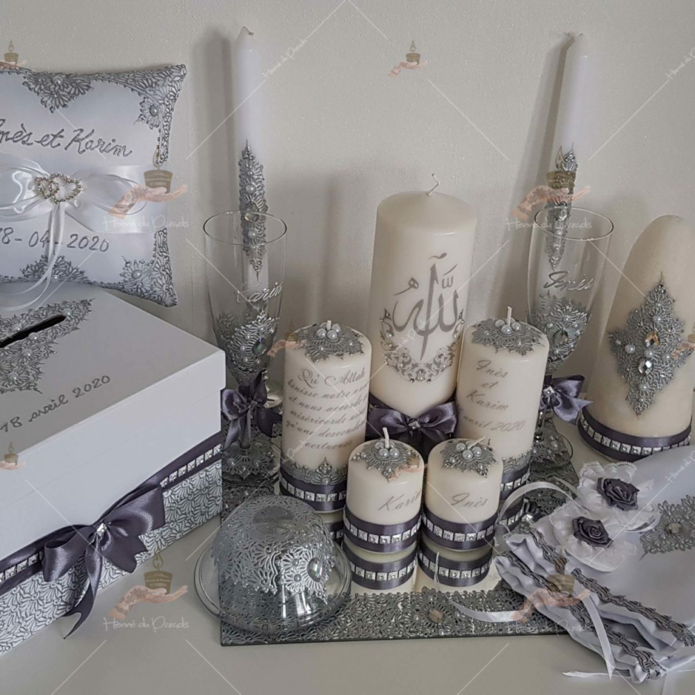 coffret mariés, mariée, bougie, henna, henné, fiançailles, hlel, mariage, paris, 78, île-de-france, idf, kit, plateau, candels, wedding, day, gants, coton, cérémonie, panier, coussin, urne, personnalisation, personnalisé