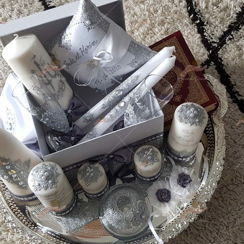 coffret mariés, mariée, bougie, henna, henné, fiançailles, hlel, mariage, paris, 78, île-de-france, idf, kit, plateau, candels, wedding, day, gants, coton, cérémonie, panier, coussin, urne, personnalisation, personnalisé