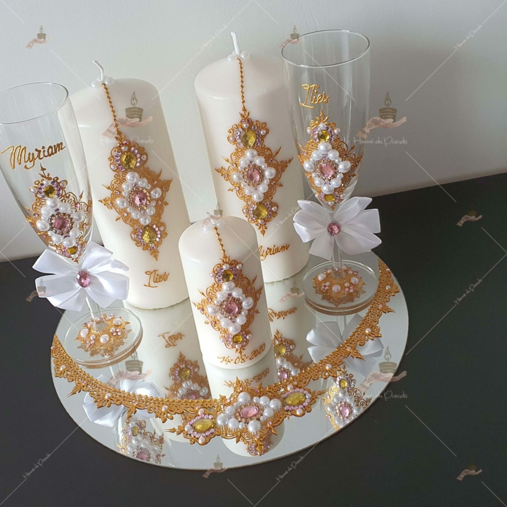 coffret mariés, mariée, bougie, henna, henné, fiançailles, hlel, mariage, paris, 78, île-de-france, idf, kit, plateau, candels, wedding, day, gants, coton, cérémonie, panier, coussin, urne, personnalisation, personnalisé