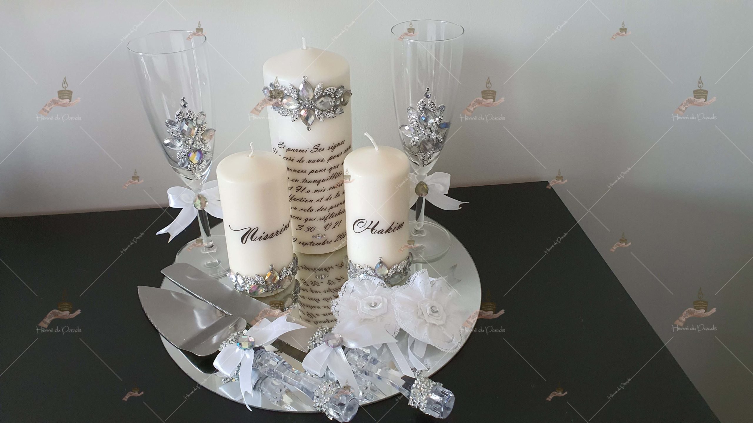 coffret mariés, mariée, bougie, henna, henné, fiançailles, hlel, mariage, paris, 78, île-de-france, idf, kit, plateau, candels, wedding, day, gants, coton, cérémonie, panier, coussin, urne, personnalisation, personnalisé