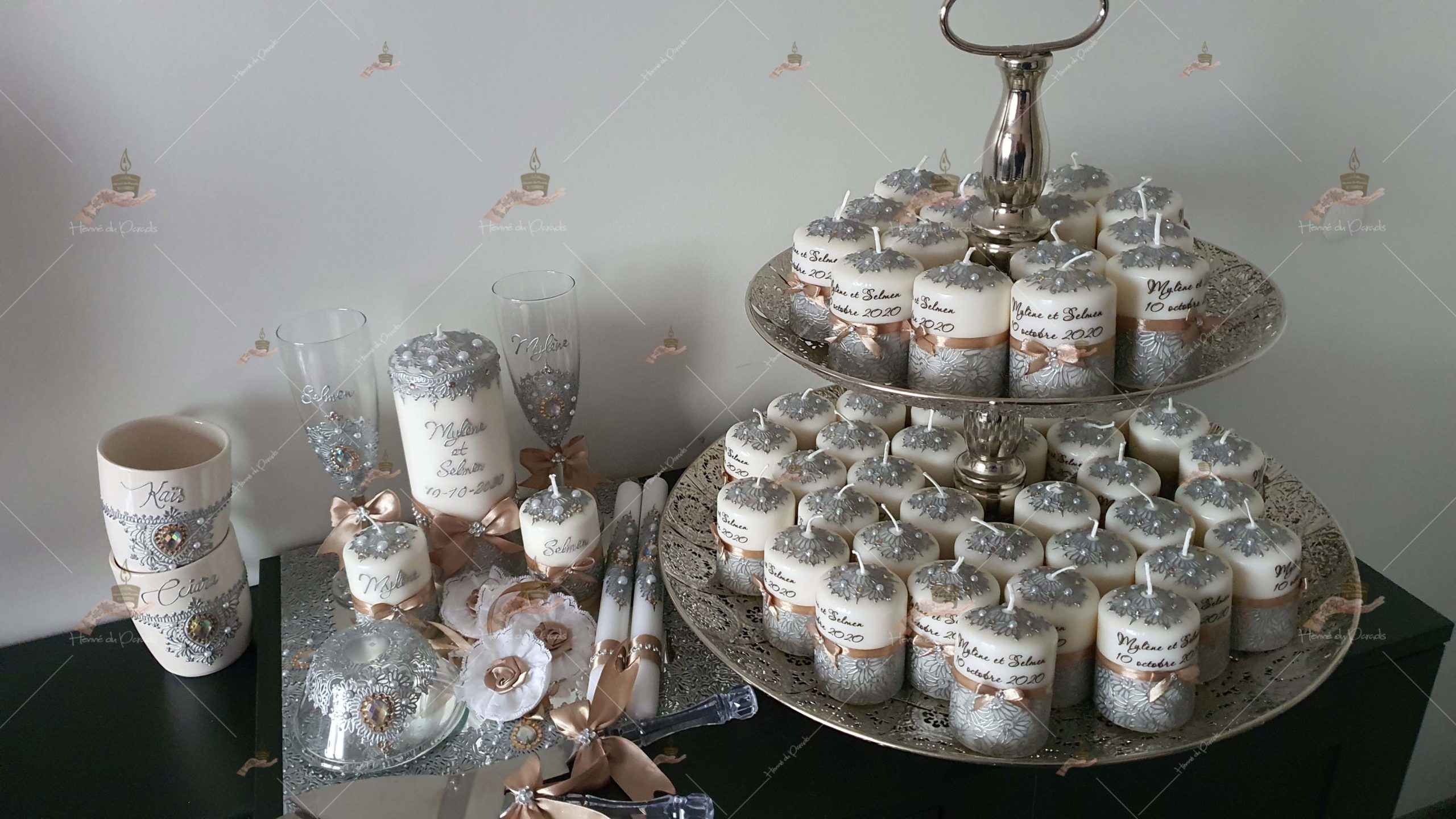 coffret mariés, mariée, bougie, henna, henné, fiançailles, hlel, mariage, paris, 78, île-de-france, idf, kit, plateau, candels, wedding, day, gants, coton, cérémonie, panier, coussin, urne, personnalisation, personnalisé