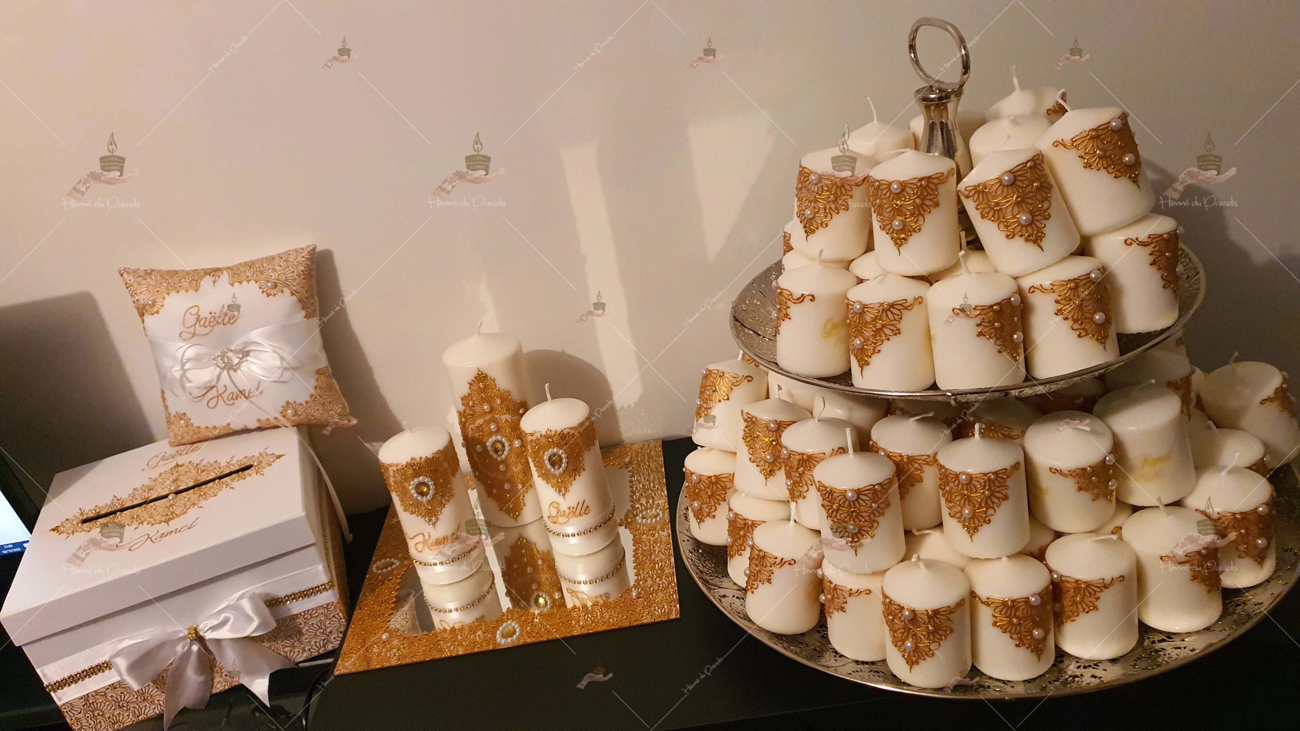 coffret mariés, mariée, bougie, henna, henné, fiançailles, hlel, mariage, paris, 78, île-de-france, idf, kit, plateau, candels, wedding, day, gants, coton, cérémonie, panier, coussin, urne, personnalisation, personnalisé