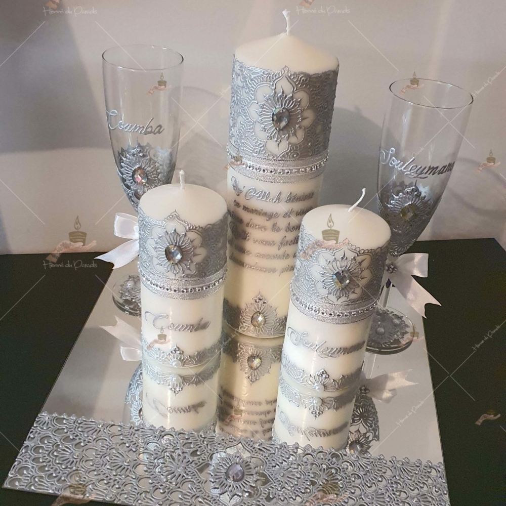 coffret mariés, mariée, bougie, henna, henné, fiançailles, hlel, mariage, paris, 78, île-de-france, idf, kit, plateau, candels, wedding, day, gants, coton, cérémonie, panier, coussin, urne, personnalisation, personnalisé