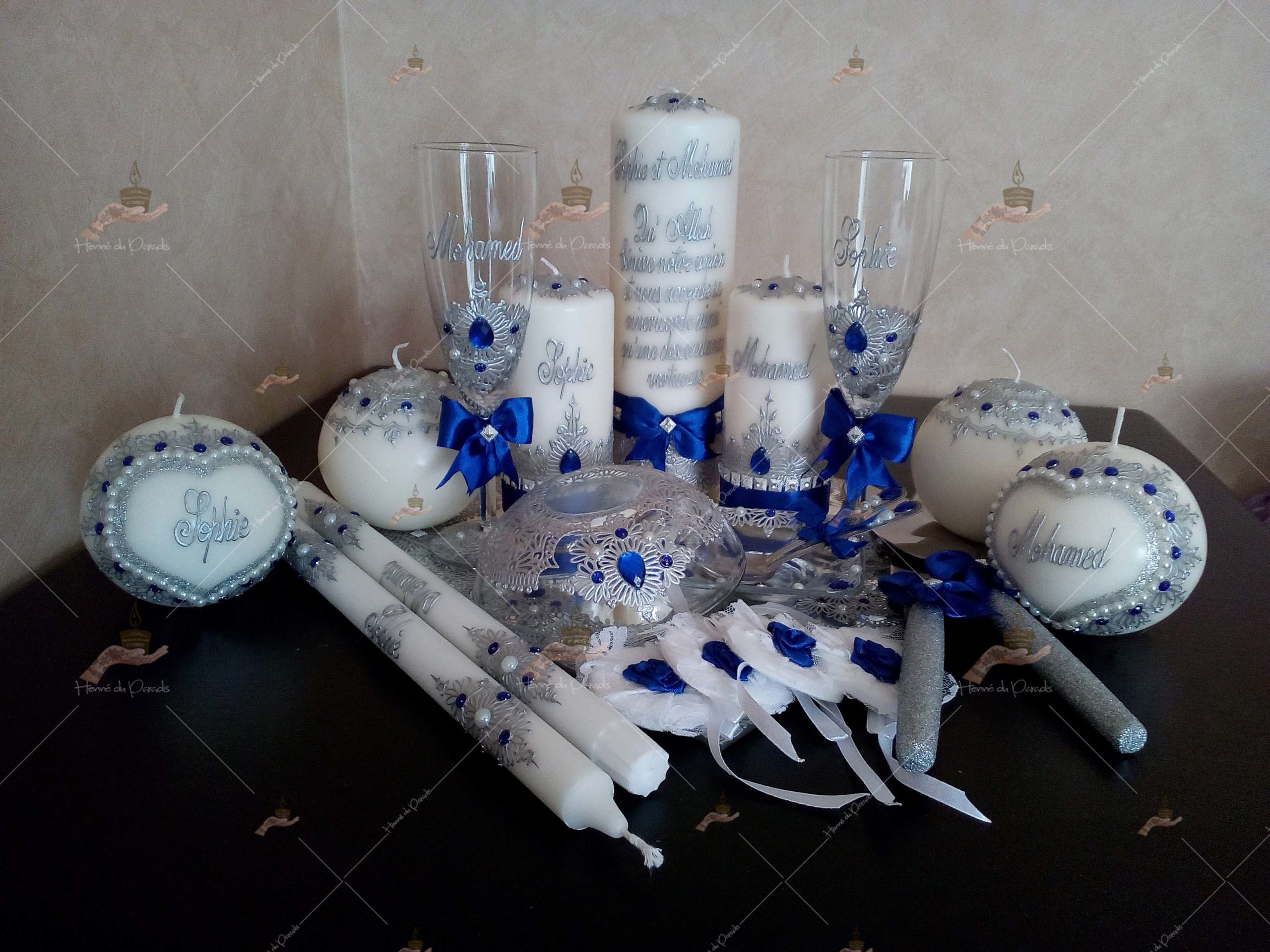 coffret mariés, mariée, bougie, henna, henné, fiançailles, hlel, mariage, paris, 78, île-de-france, idf, kit, plateau, candels, wedding, day, gants, coton, cérémonie, panier, coussin, urne, personnalisation, personnalisé