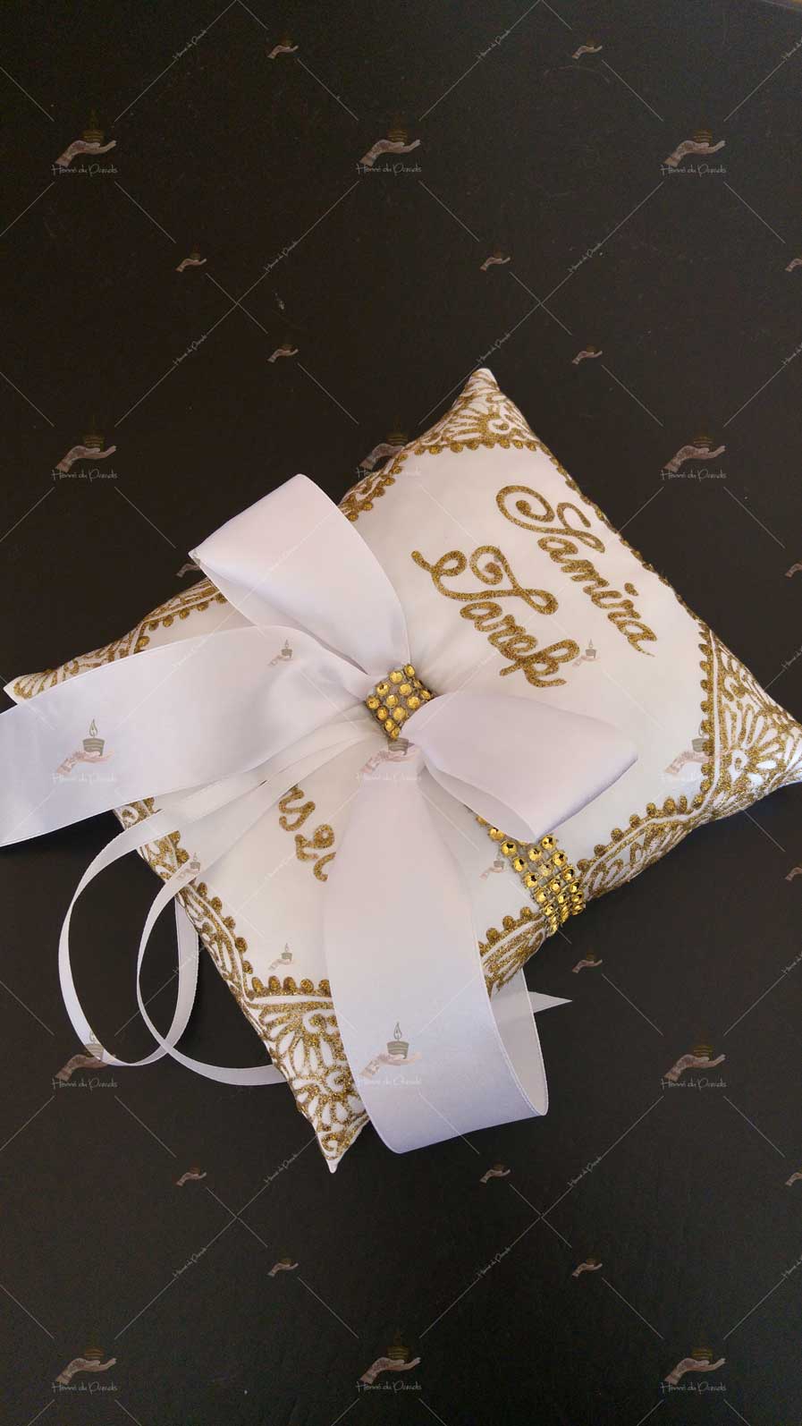 coussin, porte-alliances, personnalisé paris, idf, Ile-de-france, 78, mariage, fiançailles, hlel, personnalisation, cérémonie, artisanale, amour, mariés, henné, henna