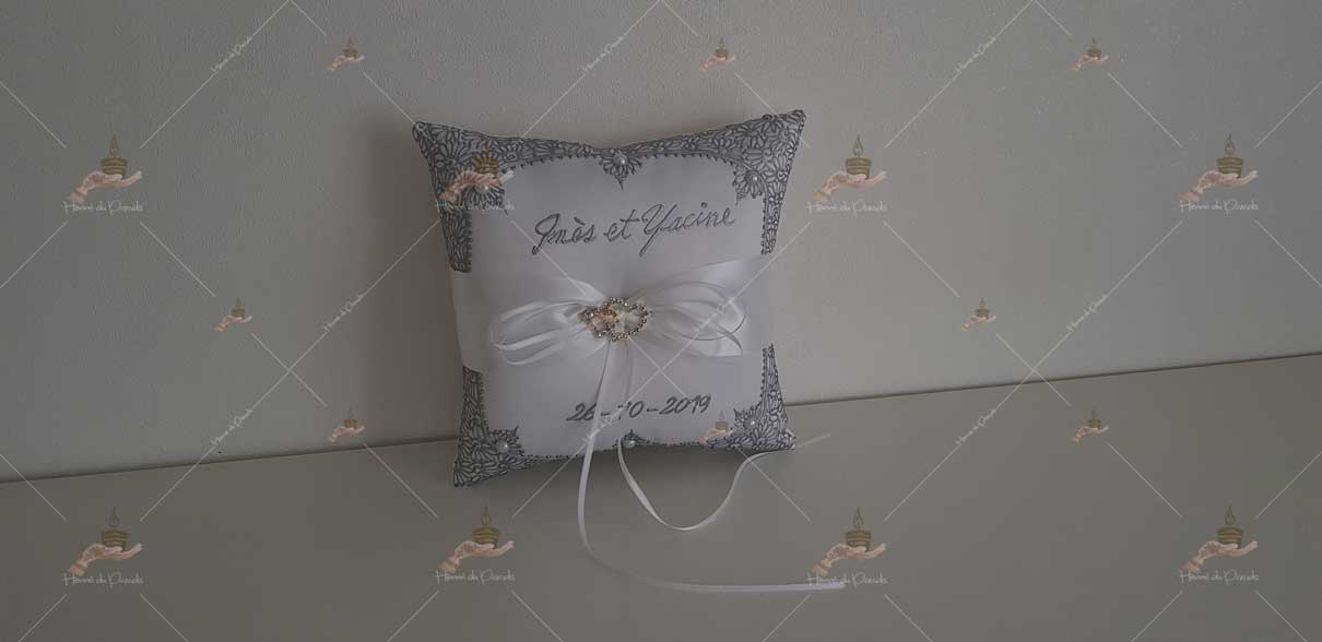 coussin, porte-alliances, personnalisé paris, idf, Ile-de-france, 78, mariage, fiançailles, hlel, personnalisation, cérémonie, artisanale, amour, mariés, henné, henna