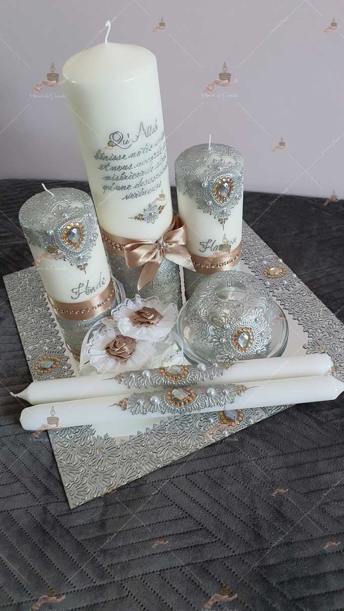 kit coffret pas cher décoration bougie cierge personnalisée prénom déco coussin alliance urne pelle couteau ile-de-France coton pack personnalisation prix panier complet plateau fête envoie france