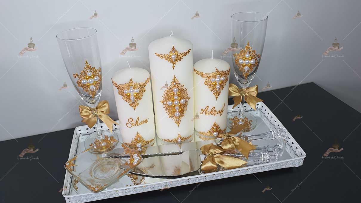 coffret mariés, mariée, bougie, henna, henné, fiançailles, hlel, mariage, paris, 78, île-de-france, idf, kit, plateau, candels, wedding, day, gants, coton, cérémonie, panier, coussin, urne, personnalisation, personnalisé