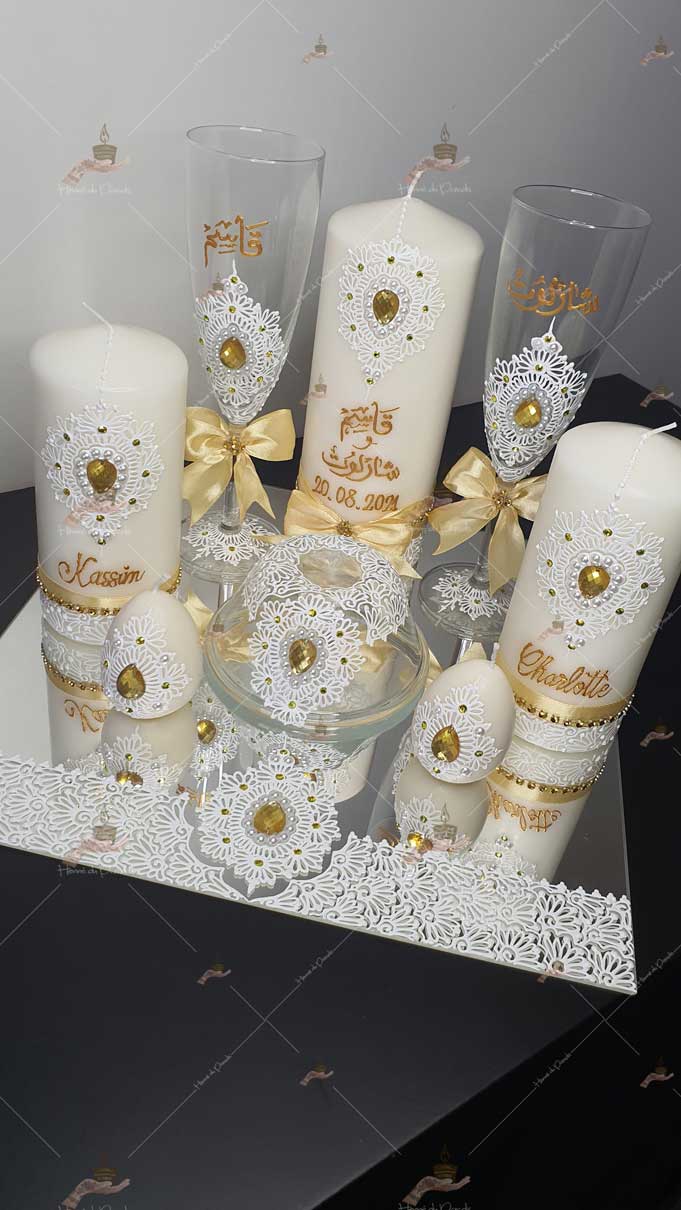 kit coffret pas cher décoration bougie cierge personnalisée prénom déco coussin alliance urne pelle couteau ile-de-France coton pack personnalisation prix panier complet plateau fête envoie france