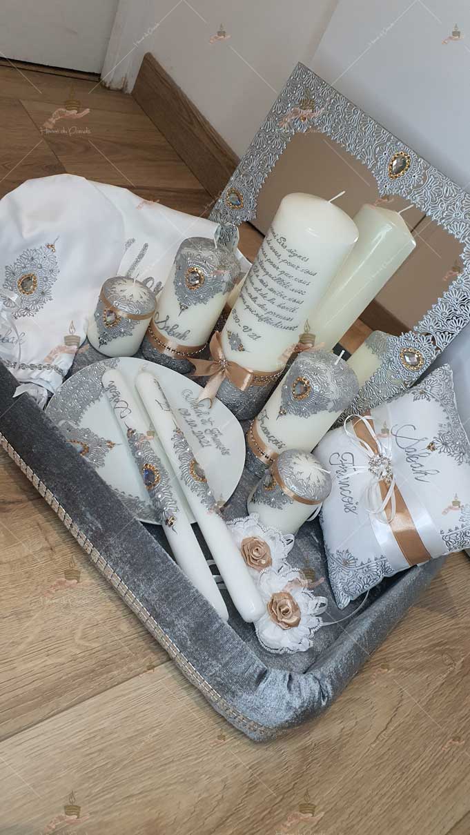 coffret mariés, mariée, bougie, henna, henné, fiançailles, hlel, mariage, paris, 78, île-de-france, idf, kit, plateau, candels, wedding, day, gants, coton, cérémonie, panier