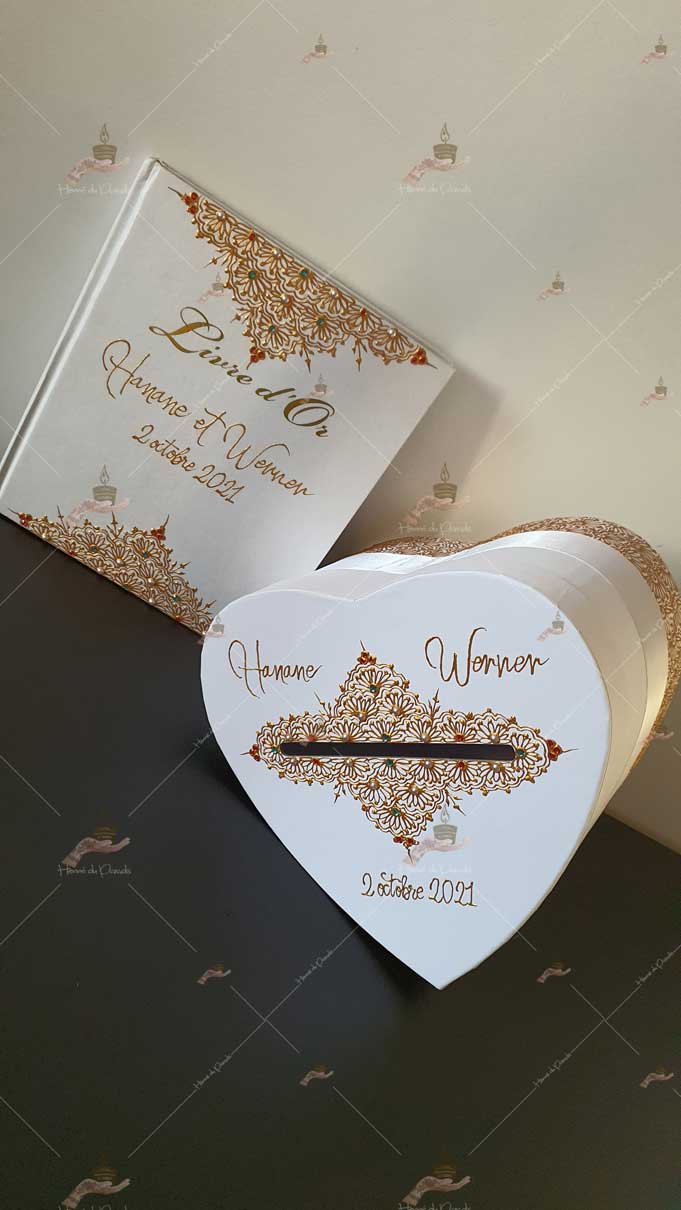 ensemble urne coeur livre d'or personnalisée mariage