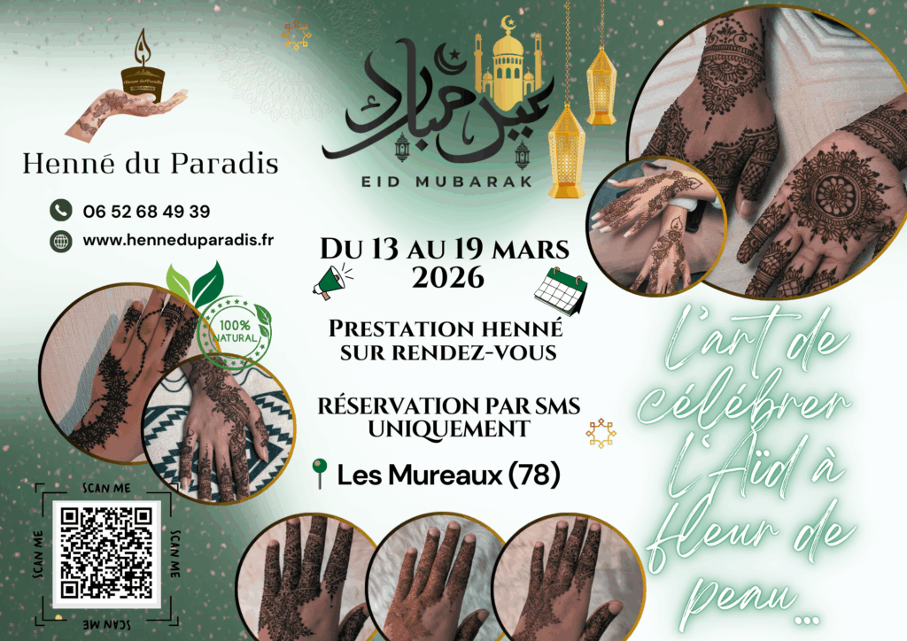 Henné Aïd al-Fitr 2026 aux Mureaux (78) – Henné naturel sur rendez-vous